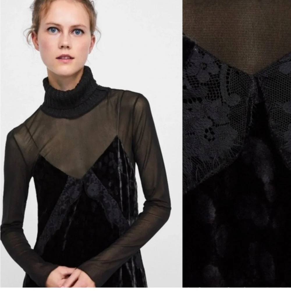 NWT Zara TRF whimsygoth fairycore slip dress velvet lace leopard print witchy L - Picture 9 of 14